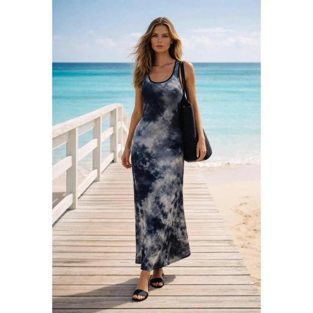 Go Couture Tie-Dye Longline Tank Dress Medium - Picture 1 of 14
